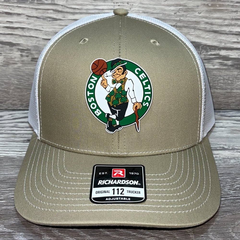 Boston Celtics 3D Snapback Trucker Hat- Tan/ White